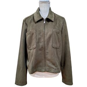 Bagatelle Collection New York Women's Olive Green Faux Suede Bomber Jacket Sz XL